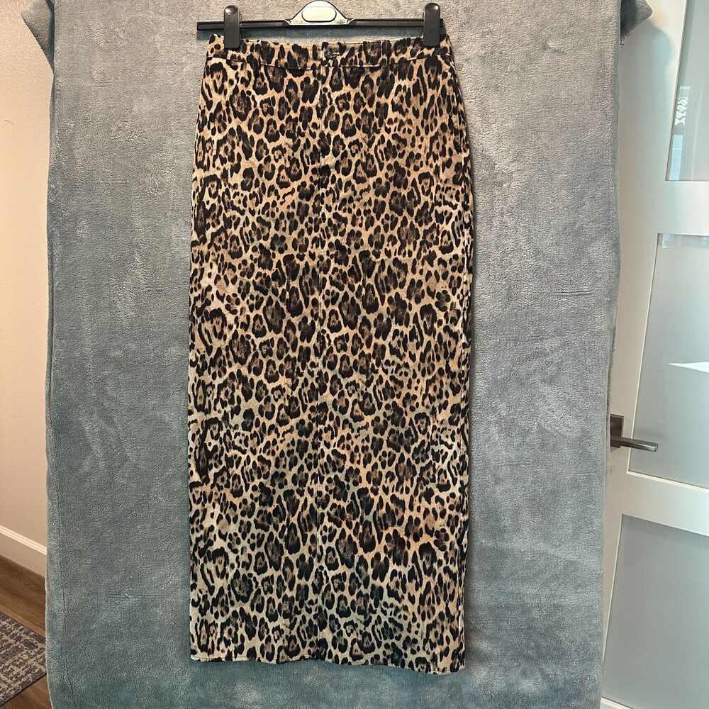 NWT WAYF Sam Walker Leopard Print Velveteen Maxi Skirt Size S Slit Long Denim